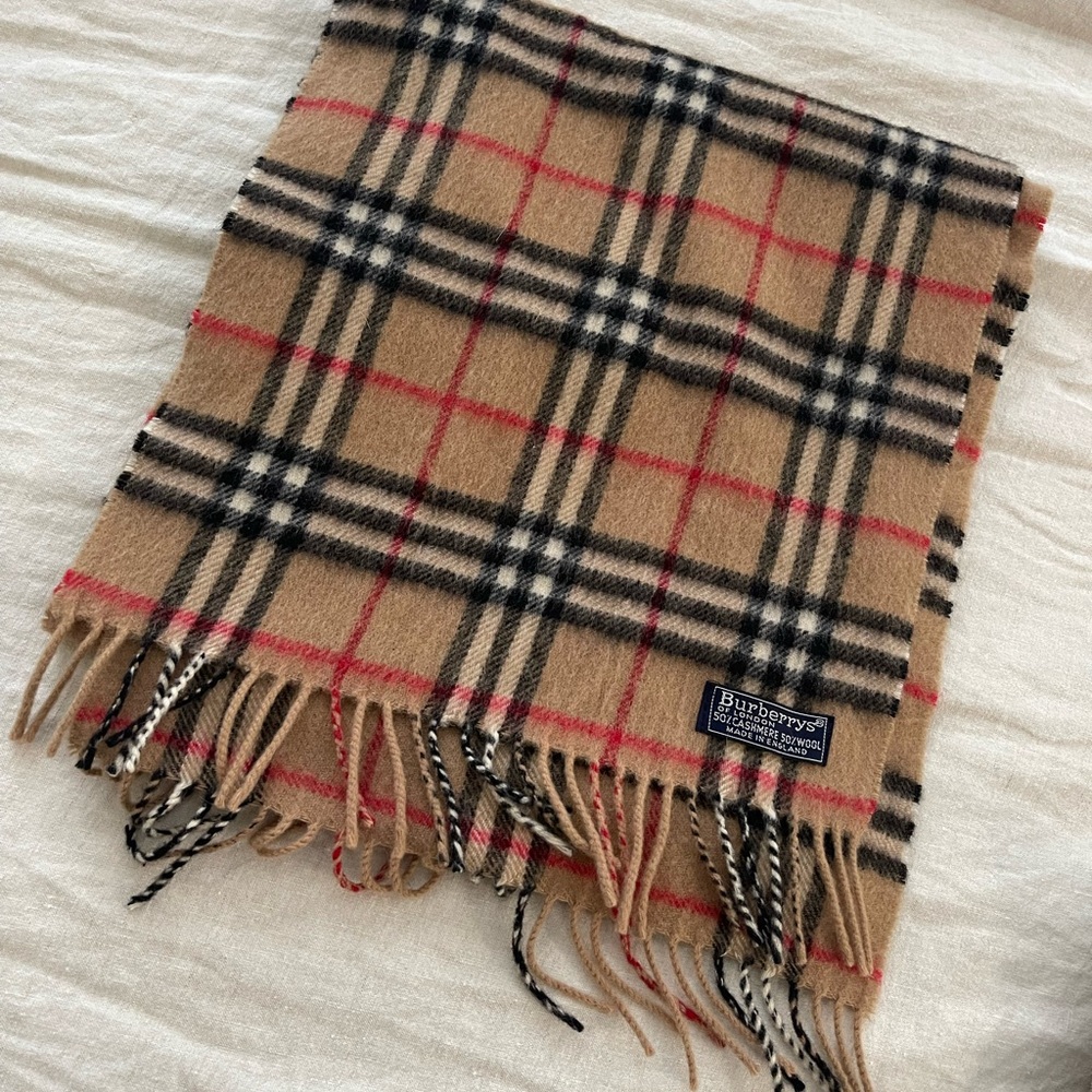 Burberry Beige Checkered Wool Scarf